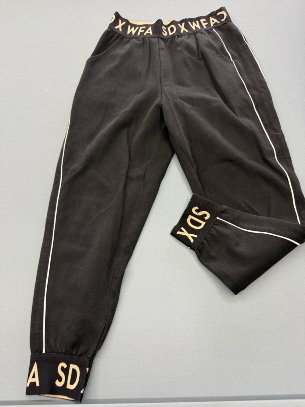 White Fox Athletic Jogger Pants with Gold Logo Waistband